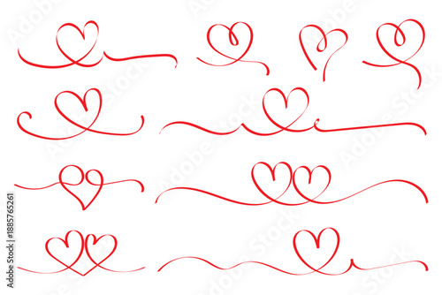 A heart drawn with continuous lines. A collection of minimalist black and white hearts. Love concept.