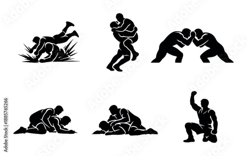 Minimalist silhouette illustrations of couples in intimate poses on black background