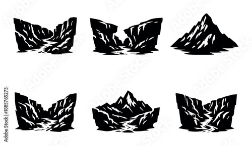 Abstract black and white mountain landscapes with dramatic contrast