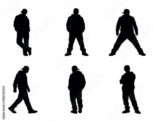 Silhouetted male figures in various poses