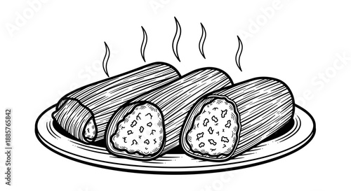 Plate of Rolled Mexican Enchiladas Line Art