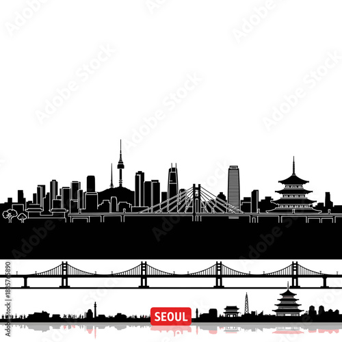 Seoul Cityscape Silhouette with Bridge and Palace