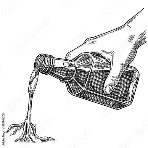 Hand Pouring Tequila Bottle into Glass Sketch