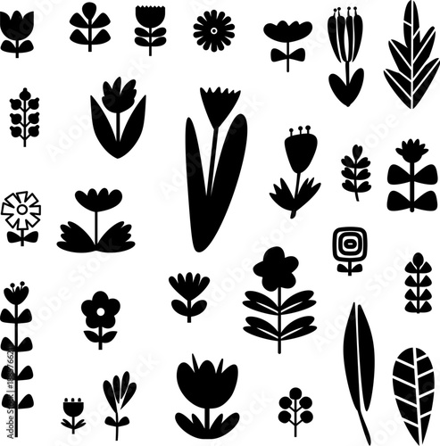 Minimal Botanical flowers geometric floral silhouettes element