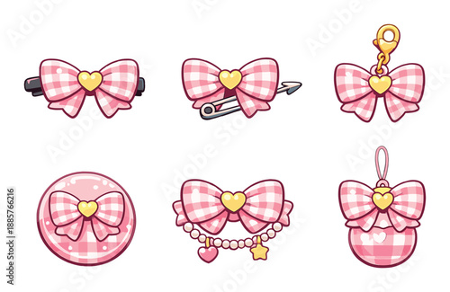 Cute pink plaid bows and accessories with heart accents