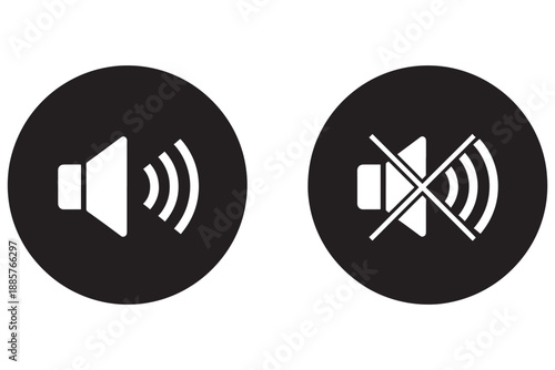 A graphic illustration of sound on and off icons in black and white