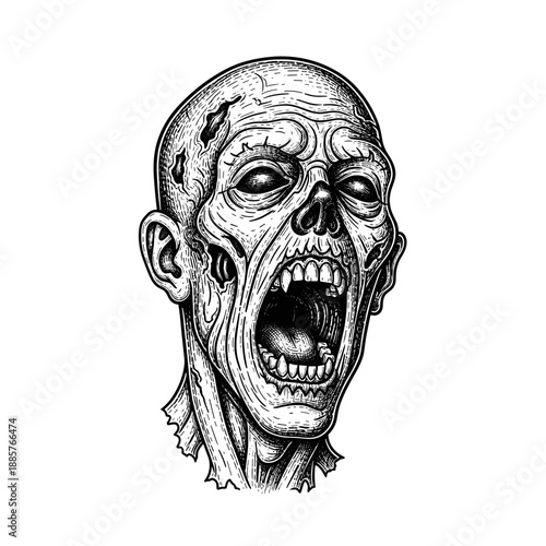 Scary Zombie Head with Open Mouth Horror Character Sketch