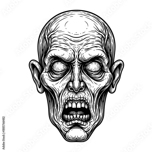 Detailed Zombie Face Portrait with Blank Staring Eyes