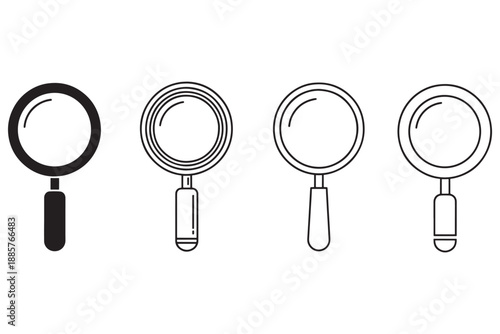 A set of four different magnifying glass icons in black and white