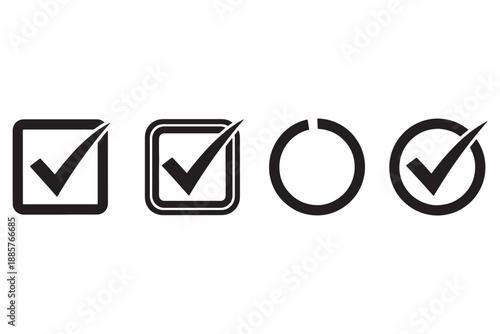A set of four checkmark icons in different shapes and styles on a white background