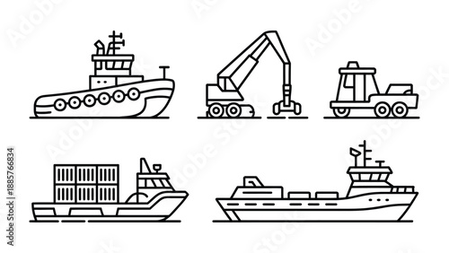 Transportation Icons: A collection of meticulously crafted, minimalist icons representing diverse modes of transport crucial for efficient global logistics.