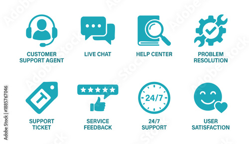 Customer support icons for business solutions and user assistance