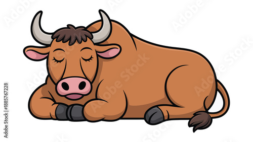 Resting Bull: A serene bull in a state of tranquil repose. Its eyes are gently closed, and the image exudes a sense of calm. The bull's horns and well-defined features enhance its peaceful demeanor.