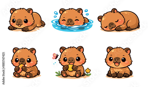 Adorable cartoon capybara collection: playful and cute characters in various poses