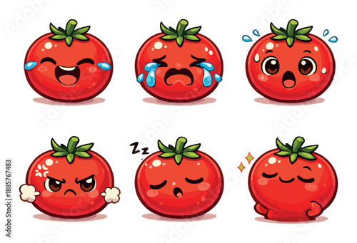 Cute tomato emojis displaying various expressions