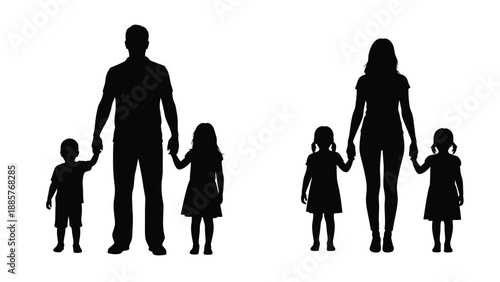 Family holding hands together a striking black silhouette