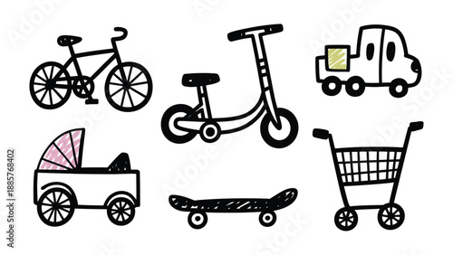 Transportation doodles for a child's delight: A whimsical collection of transportation-themed doodles, each one a delightful symbol of childhood adventure and exploration.