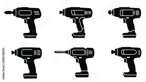 Various impact wrench designs shown in a black silhouette