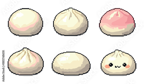 Cute pixel art dumplings with adorable faces and blushing expressions