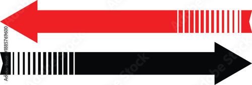 Two arrows pointing in opposite directions, one red and one black, against a neutral background, viewed from a straightforward perspective, illustrating contrast and difference.