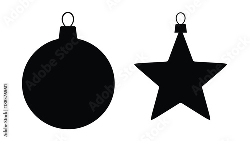 Black christmas ornaments a sphere and a star in silhouette