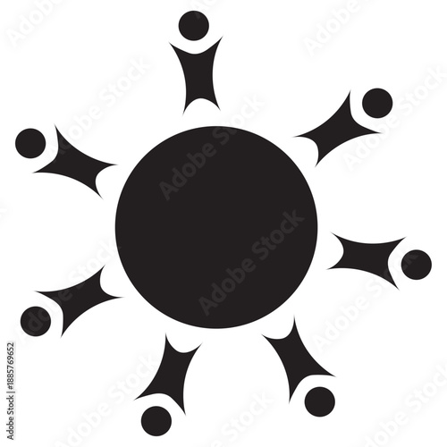 Network hub icon with connected nodes, central communication and teamwork symbol for technology