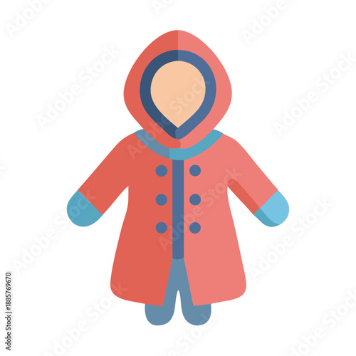 Simple illustration of a hooded raincoat with buttons, in a flat style
