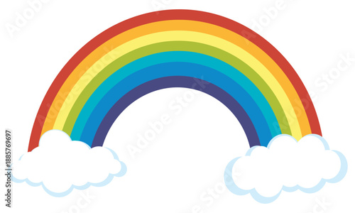 Rainbow icon with clouds, colorful weather symbol, hope happiness and nature graphic illustration
