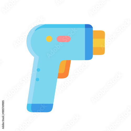 Flat icon illustration of a non-contact thermometer against a black backdrop.
