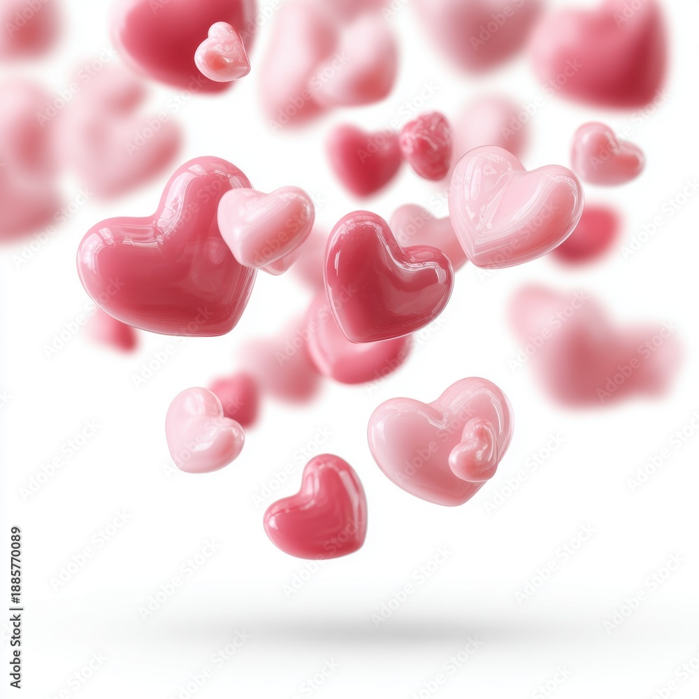 Fototapeta premium Floating heart shapes abstract background digital art love theme