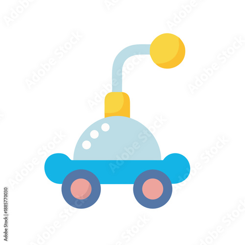Cartoon Toy Car with Yellow Ball and Blue Chassis on Black Background