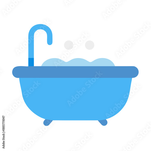 Cartoon blue bathtub with bubbles and a faucet on a black background