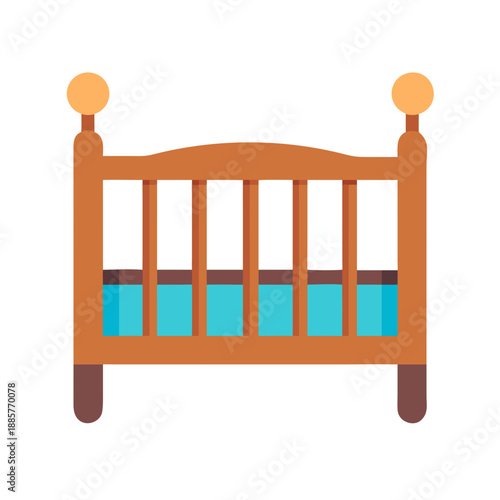 Illustration of baby crib in orange and blue on a black background