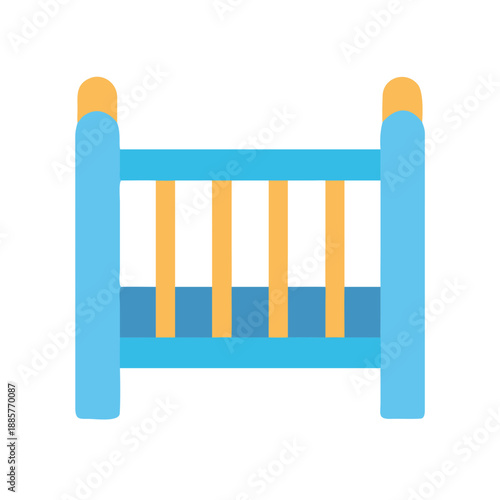 Flat design vector illustration of a simple blue and orange baby crib