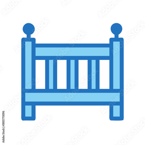 Blue Baby Crib Icon on Black Background for Nursery Designs and Stock