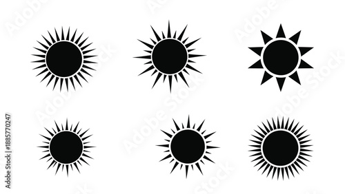 Black sun icons with radiating lines a striking graphic silhouette