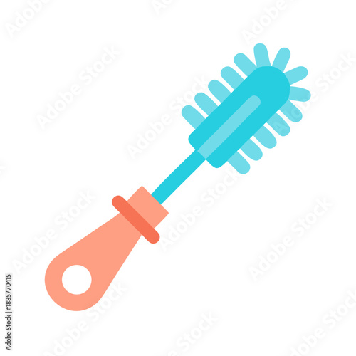 Stylized flat vector illustration of a blue and peach toilet bowl brush