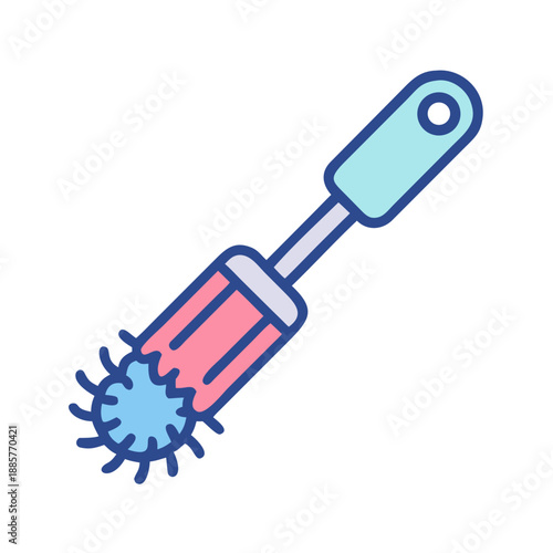 Cartoon bottle cleaning brush with blue trim on a black background