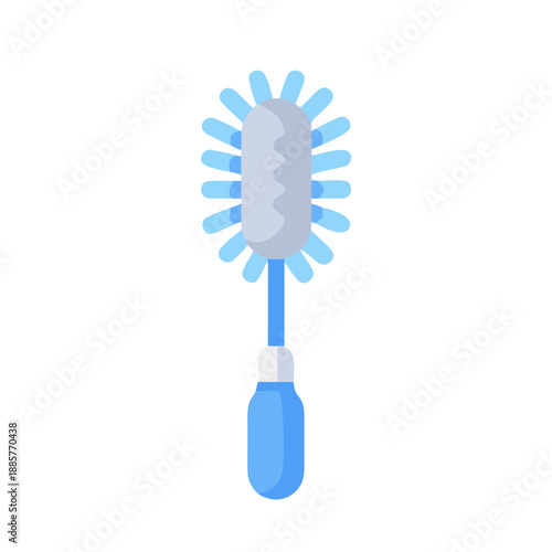 Stylized blue toilet brush isolated on black background for bathroom cleanliness