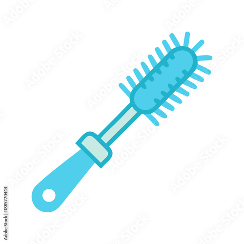 Minimalist turquoise toilet brush illustration against a black background sanitation cleanliness