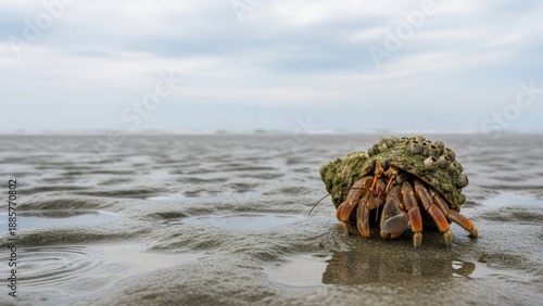 Photos Hermit crab walking on wet sandy beach