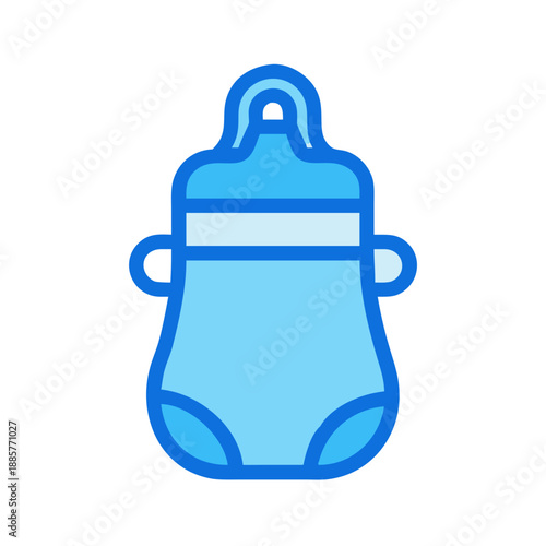 Simple blue baby bottle outline graphic illustration on a black background
