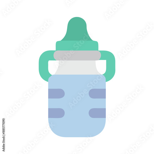 Modern flat style baby bottle illustration with soft pastel colors on black background