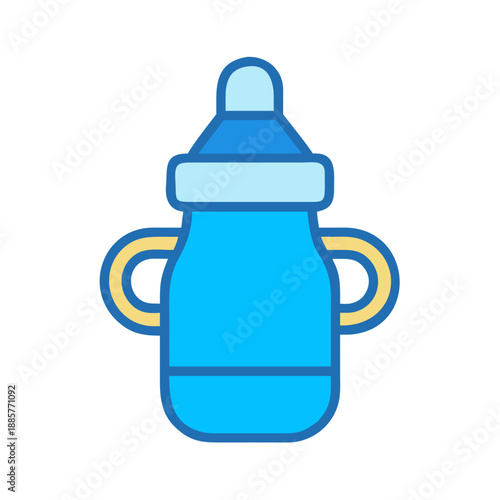 Illustration of a baby bottle with handles in cute cartoon style