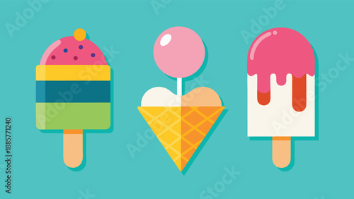 Ice cream colorful drawing clipart set. Popsicle stick and ice cream cone clip art.