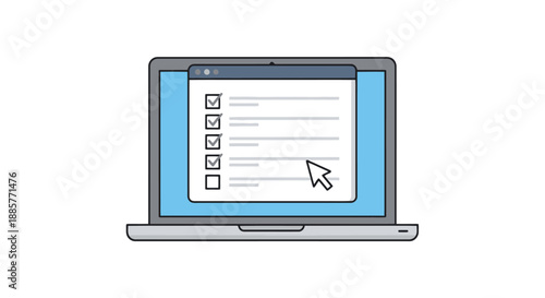 Digital Checklist on Computer Screen Showing Task Completion and Selection of Options on a Modern Laptop Display with Cursor Pointer