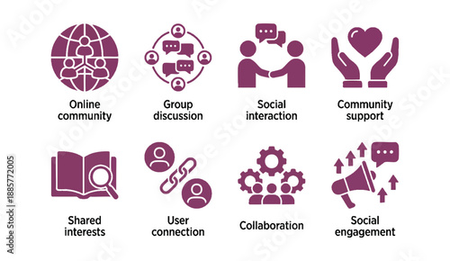 Community and social interaction icons for online engagement