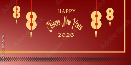 Happy Chinese New Year 2026 greeting card template. Chinese horse gold zodiac Translation Happy new year, Hourse. bussines, poster