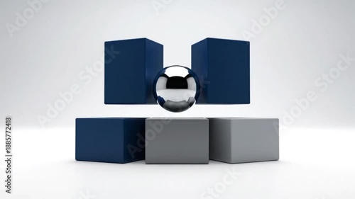 3D Render of Abstract Shapes with Reflective Surface in Minimalistic Style for Modern Design Concepts