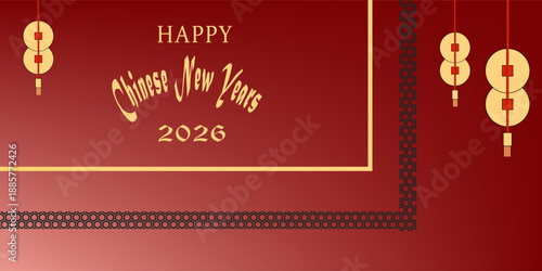 Happy Chinese New Year 2026 greeting card template. Chinese horse gold zodiac Translation Happy new year, Hourse . vector